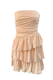 Strapless Orange Ruffle Tiered Short Dress