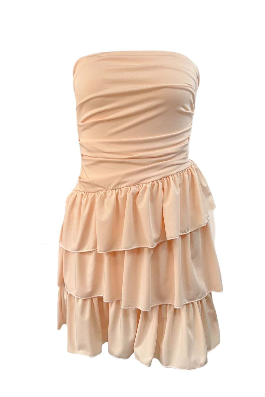 Strapless Orange Ruffle Tiered Short Dress