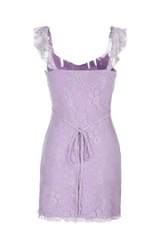 Ruffle Sleeve Purple Lace Short Dress