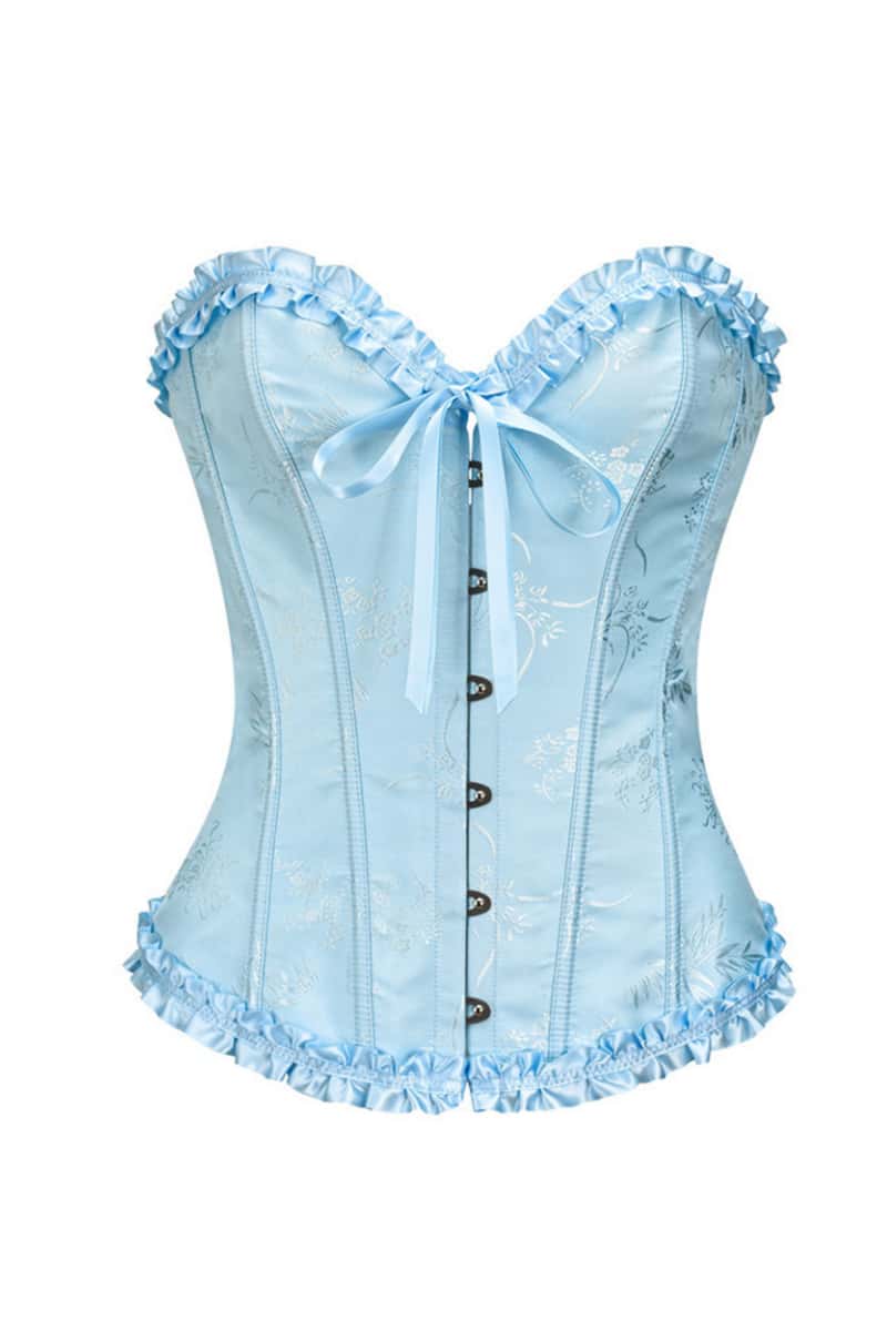 Sweetheart Blue Lace-Up Floral Corset
