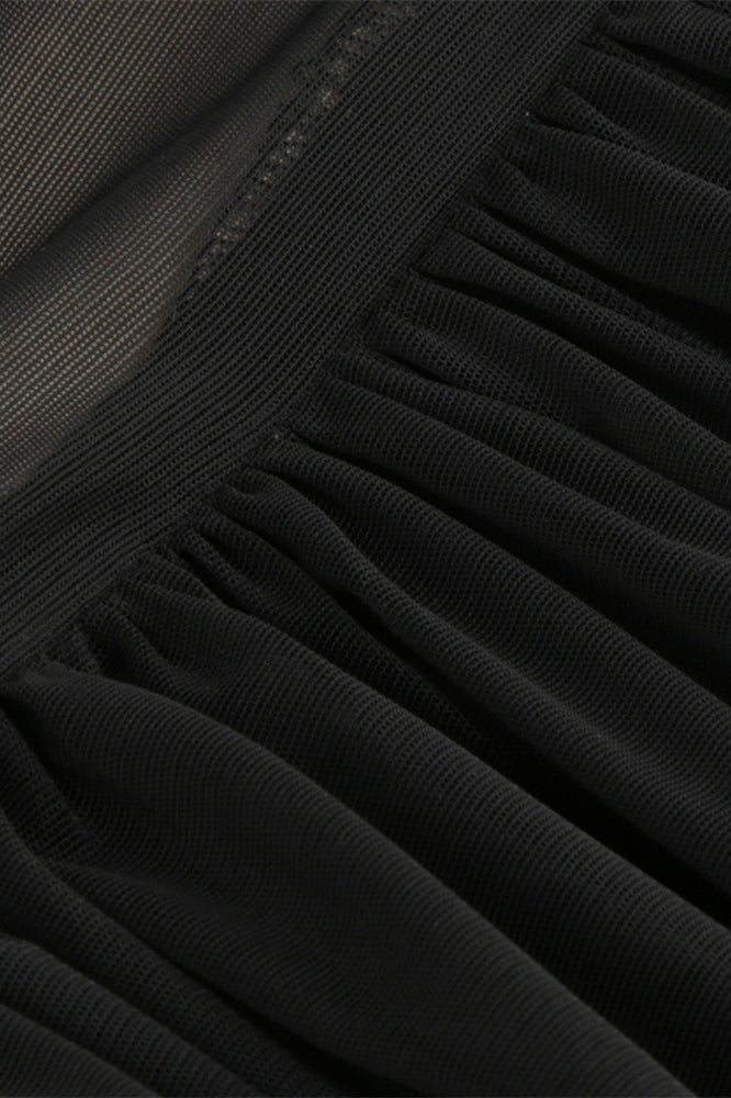 Off the Shoulder Black Ruched Fitted Long Dress