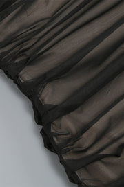 Off the Shoulder Black Ruched Fitted Long Dress