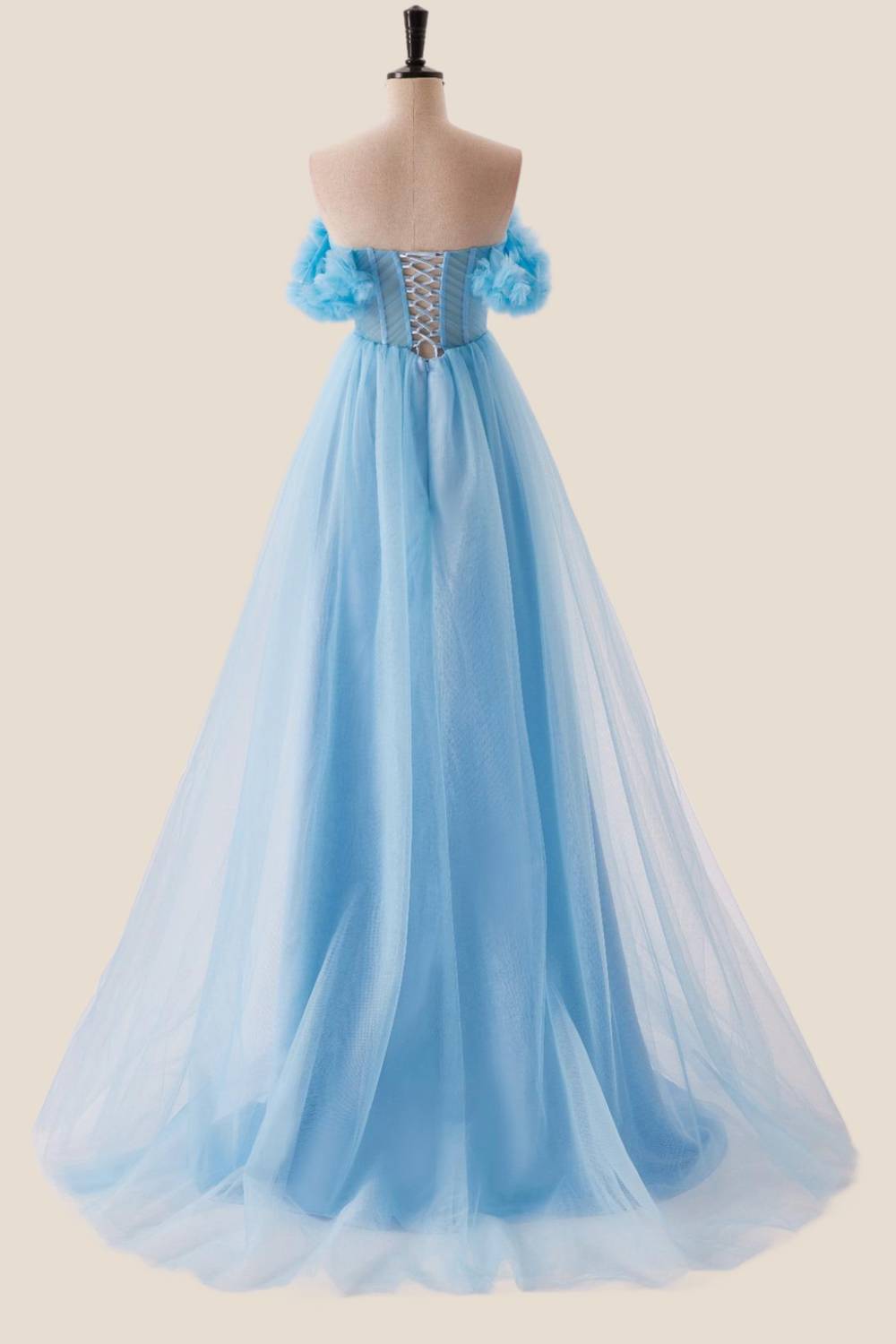 Off the Shoulder Blue A-line Long Princess Dress