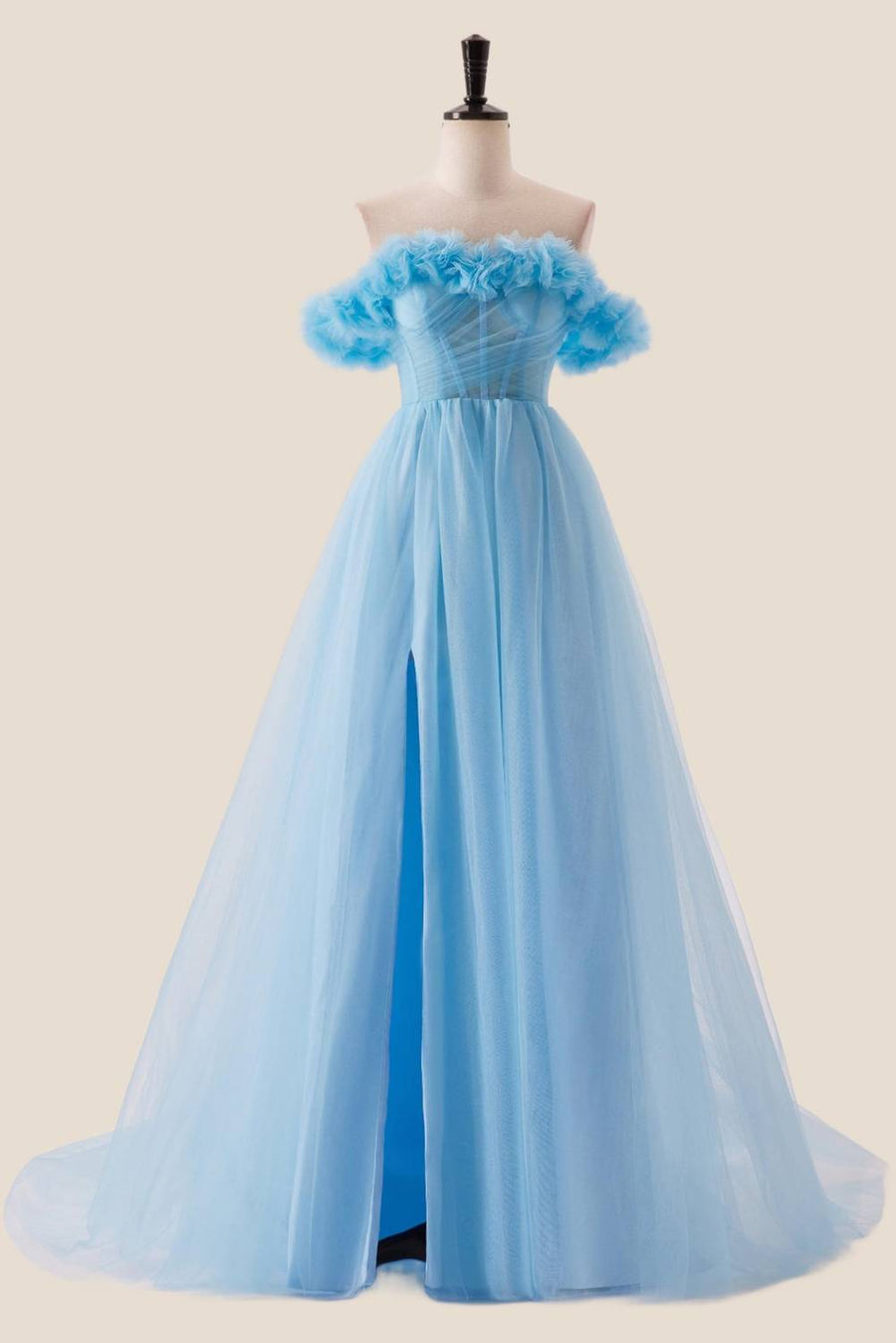 Off the Shoulder Blue A-line Long Princess Dress