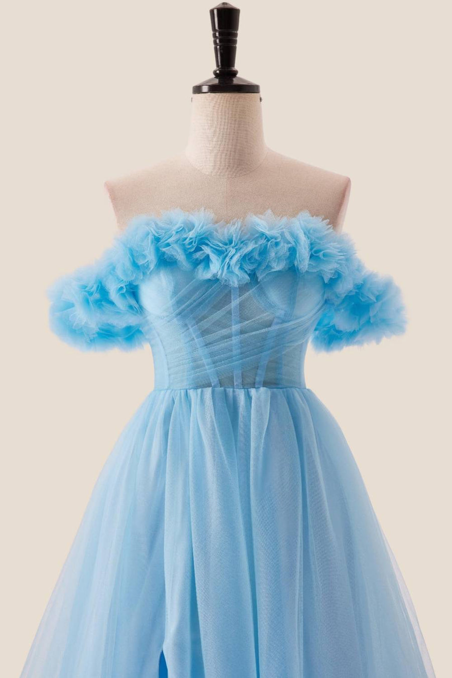 Off the Shoulder Blue A-line Long Princess Dress