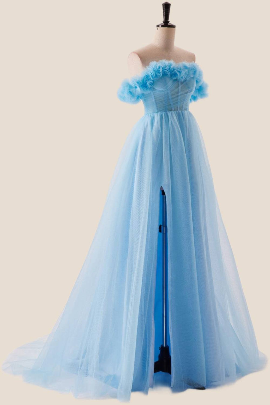 Off the Shoulder Blue A-line Long Princess Dress