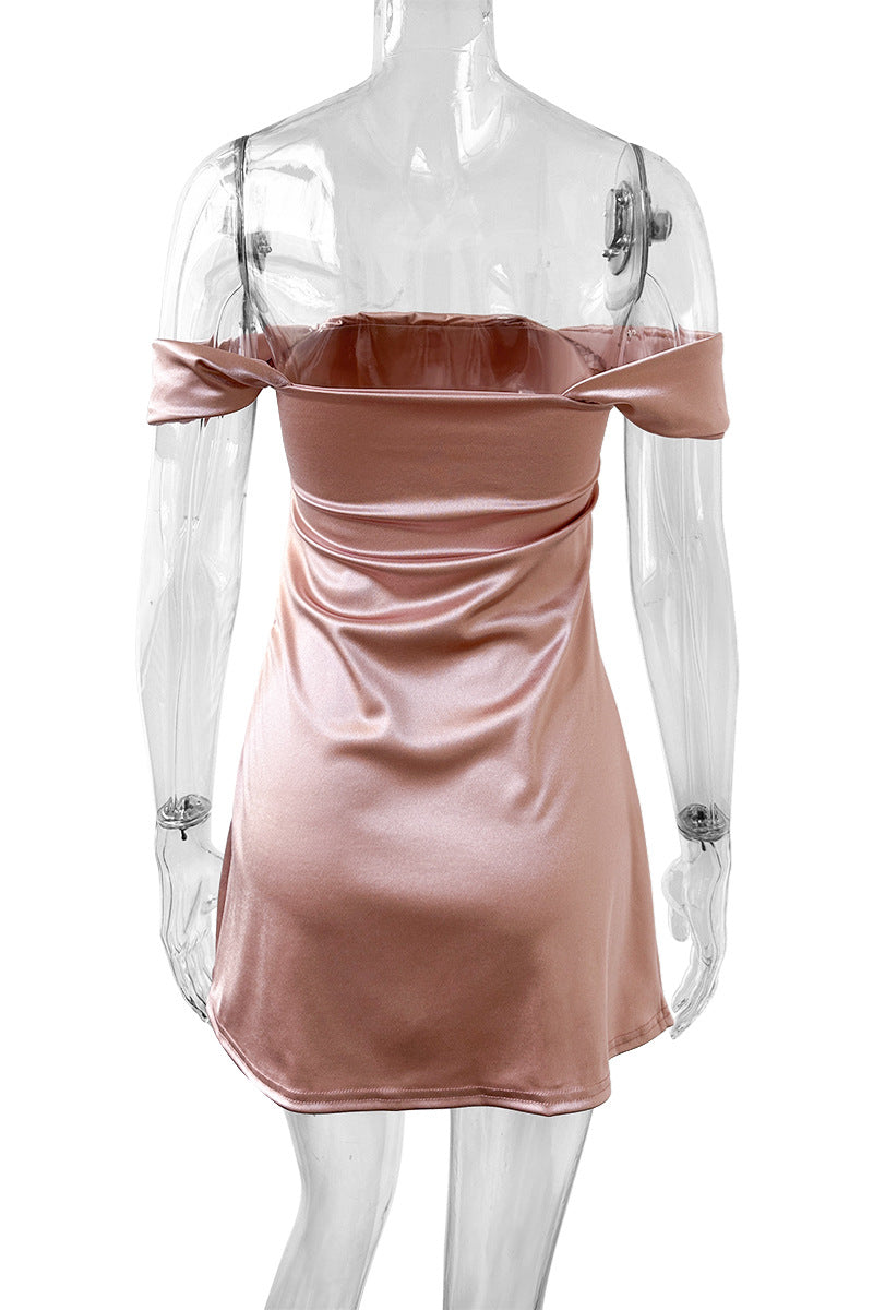 Off the Shoulder Blush Pink Ruched Party Dress