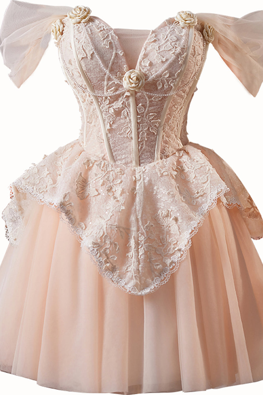 Off the Shoulder Champagne Ruffle Short Dress
