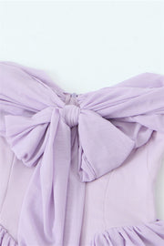 Off the Shoulder Lavender Bow Tie Short Dress