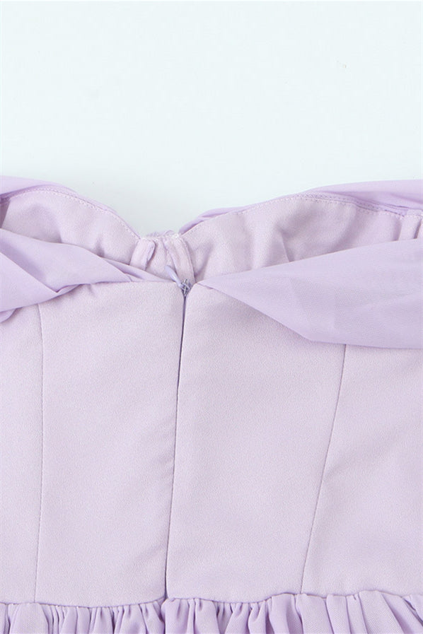 Off the Shoulder Lavender Bow Tie Short Dress