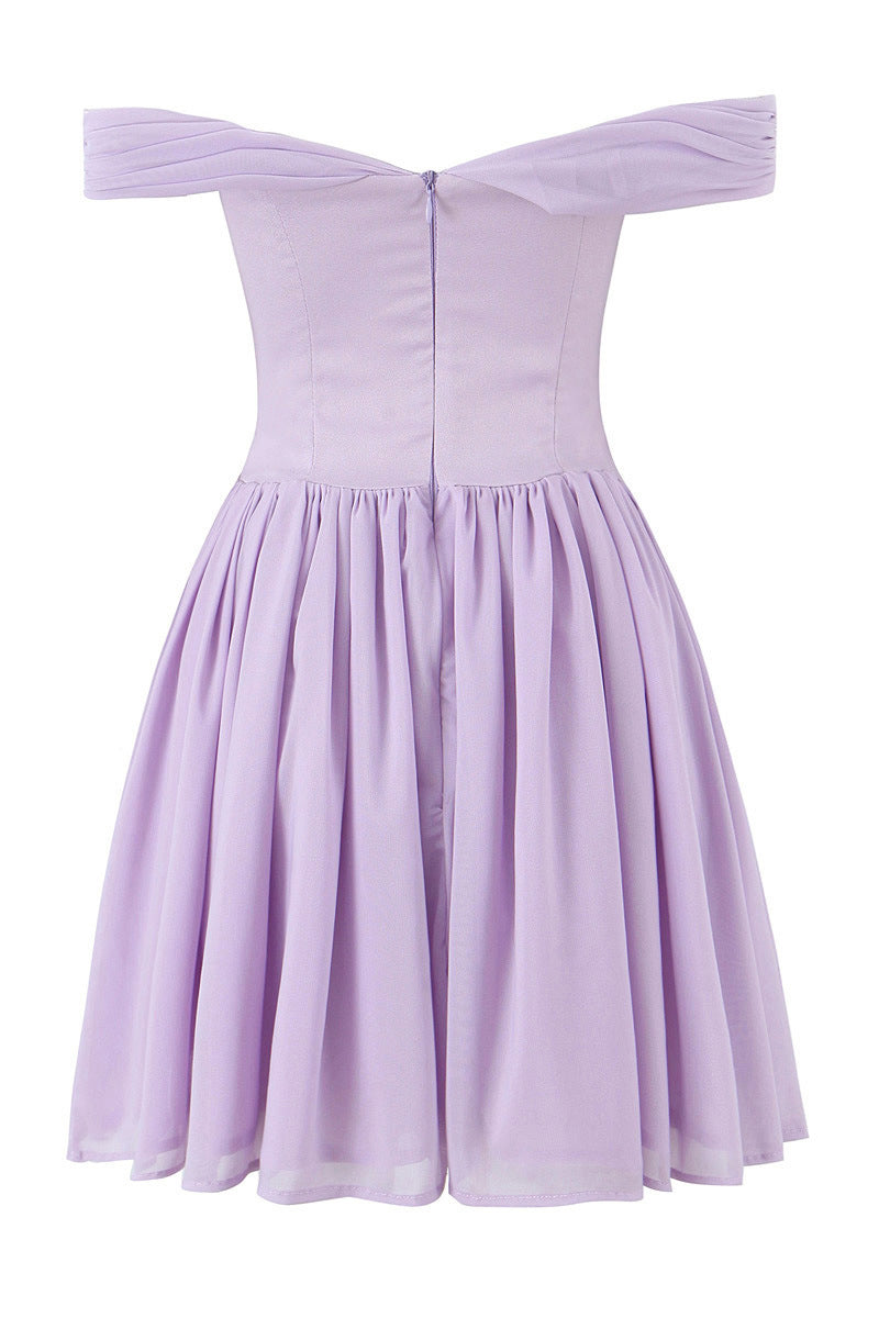 Off the Shoulder Lavender Bow Tie Short Dress