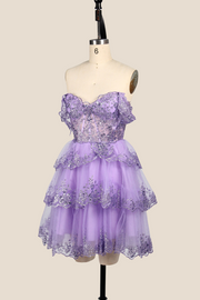 Off the Shoulder Lavender Sequin Tiered Short Dress