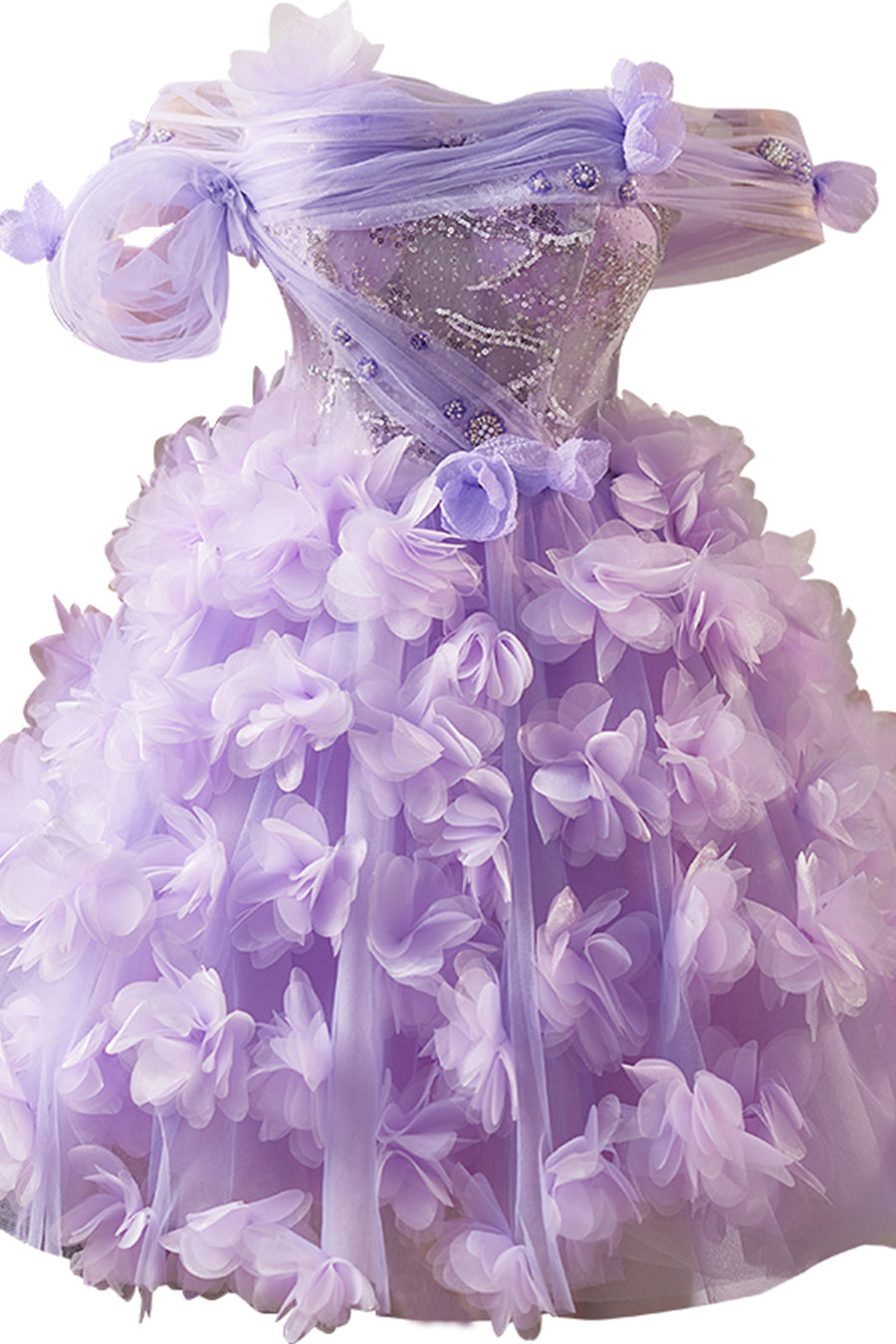 Off the Shoulder Lilac Floral Short Dress with Sequin