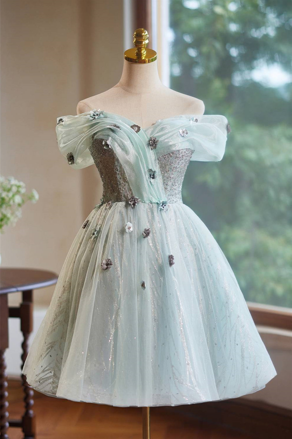 Off the Shoulder Mint Green Beaded Short Dress Ohmollydress Off the Shoulder Mint Green Beaded Short Dress Ohmollydress