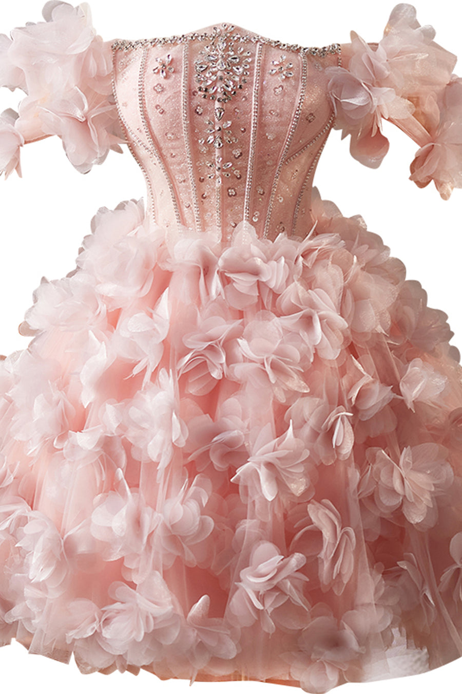 Off the Shoulder Pink Floral Short Dress with Beaded