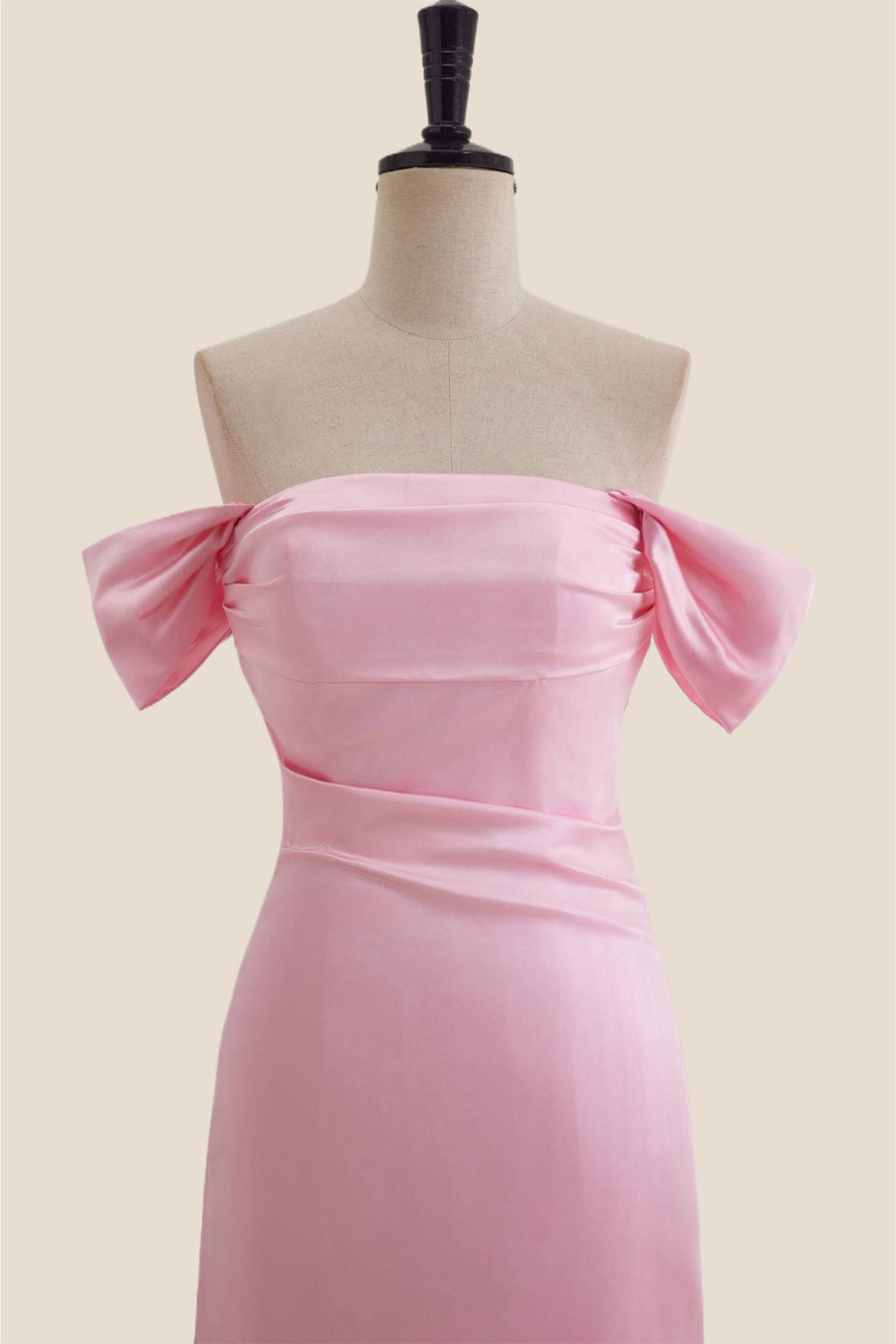 Off the Shoulder Pink Ruched Long Dress