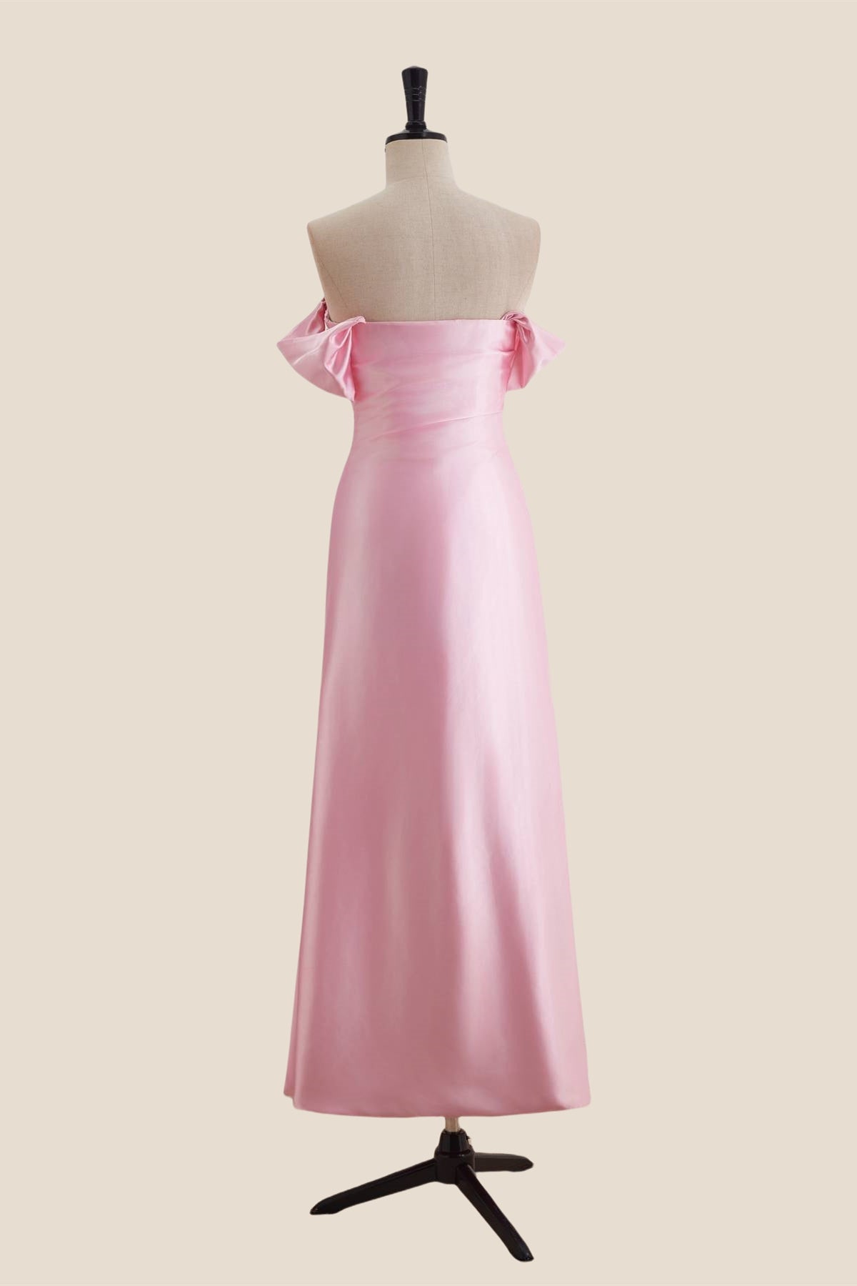 Off the Shoulder Pink Ruched Long Dress