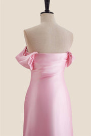 Off the Shoulder Pink Ruched Long Dress