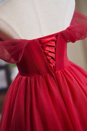 Off the Shoulder Red Beaded Short Tulle Dress