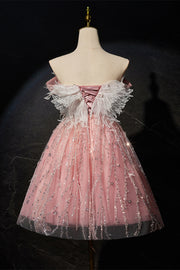 Off the Shoulder Blush Pink A-line Short Princess Dress