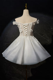 Off the Shoulder White 3D Floral A-line Princess Dress