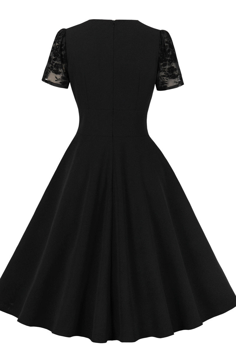 Short Sleeves Black Swing Dress