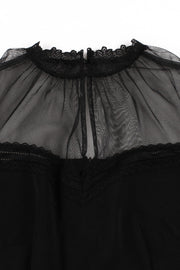 Sheer High Neck Black Swing Dress with Short Sleeves