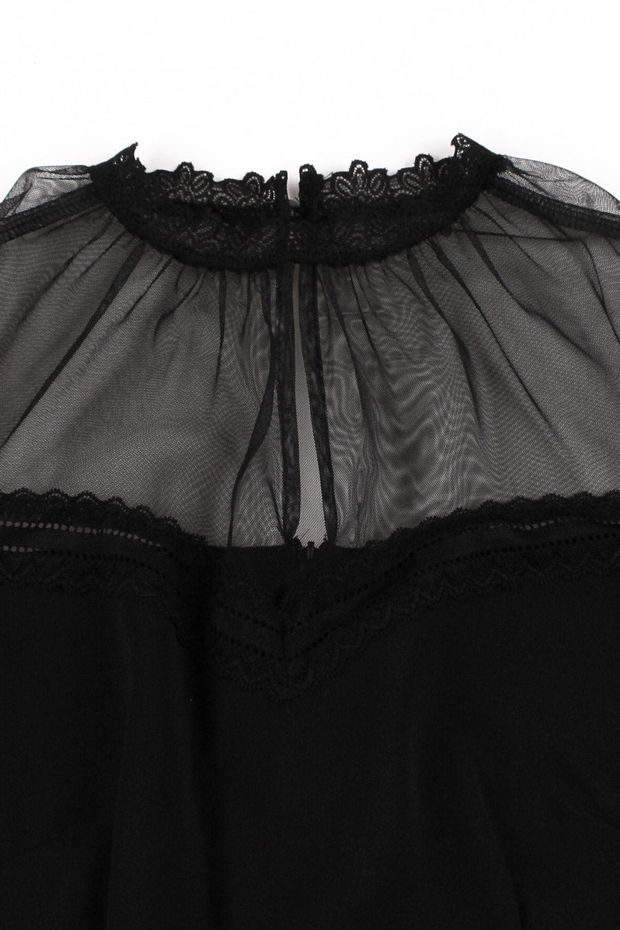 Sheer High Neck Black Swing Dress with Short Sleeves