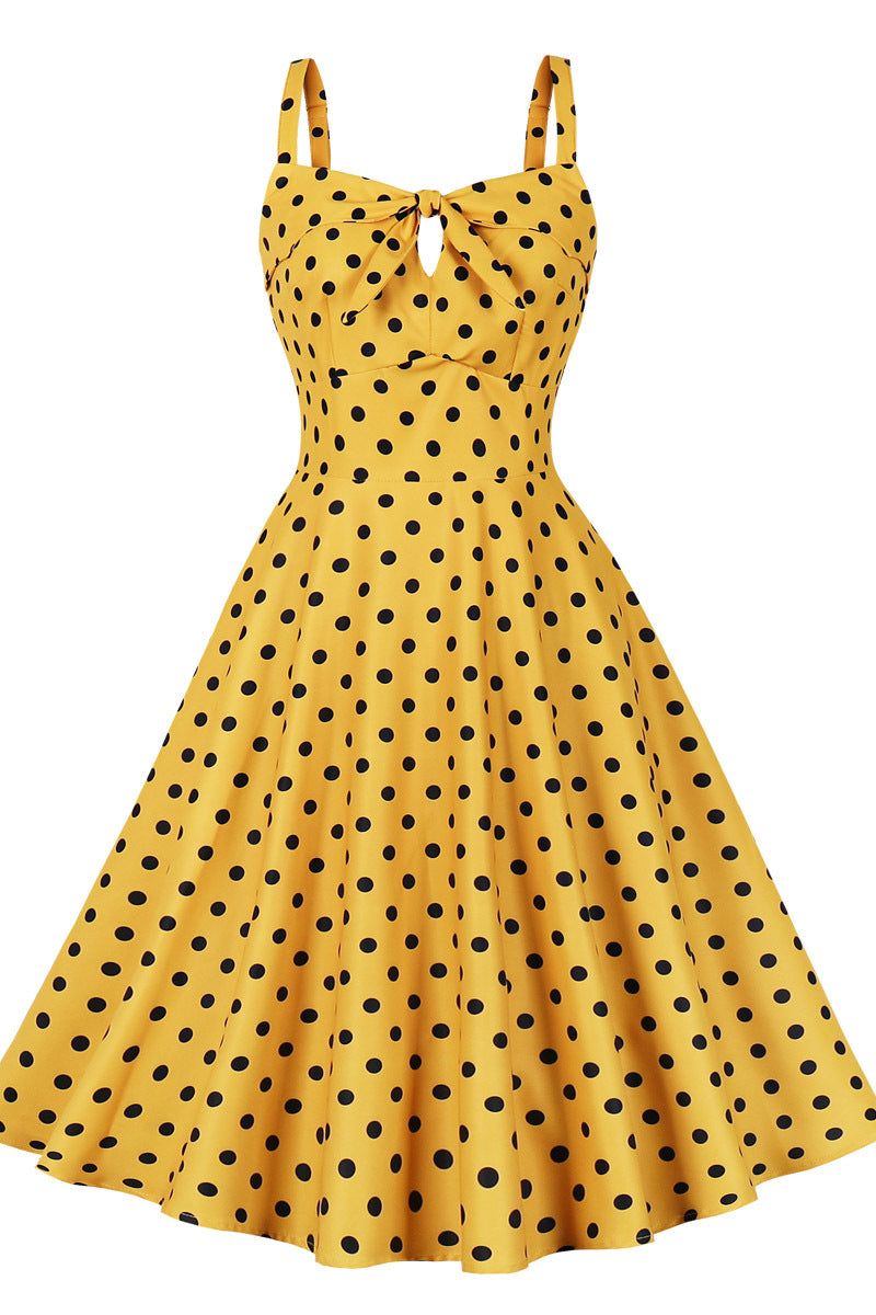 Yellow and Black Polk Dots Swing Dress