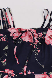 Navy Blue and Pink Floarl Swing Dress