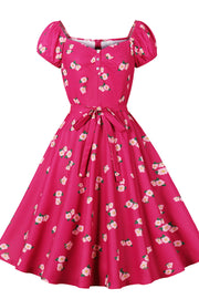 Hot Pink Floral Sweet Swing Dress