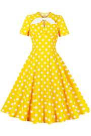 Yellow and White Polk Dots Bow Swing Dress