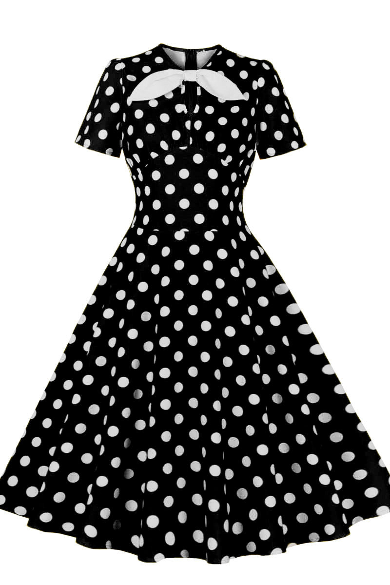 Black and White Polk Dots Bow Swing Dress