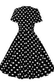 Black and White Polk Dots Bow Swing Dress