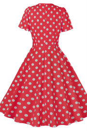 Red and White Polk Dots Bow Swing Dress