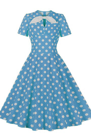 Blue and White Polk Dots Bow Swing Dress