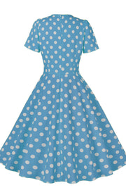 Blue and White Polk Dots Bow Swing Dress