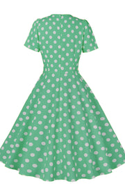 Green and White Polk Dots Bow Swing Dress