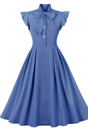 Flare Sleeves Blue Short Dress