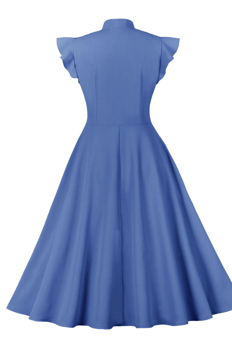 Flare Sleeves Blue Short Dress