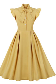 Flare Sleeves Yellow Short Dress