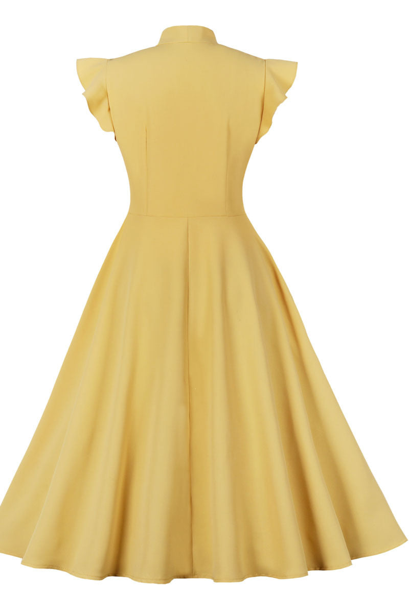 Flare Sleeves Yellow Short Dress