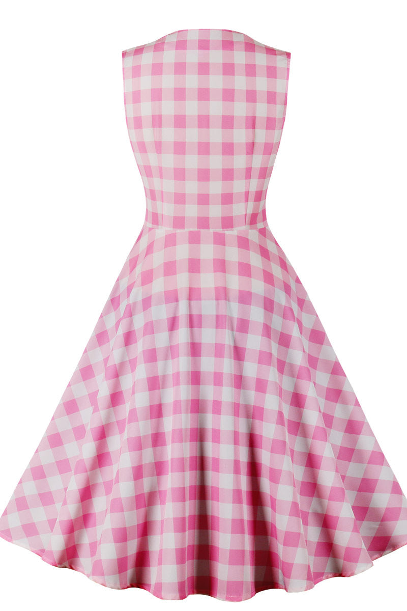 Sleeveless Pink Plaid Barbie Swing Dress