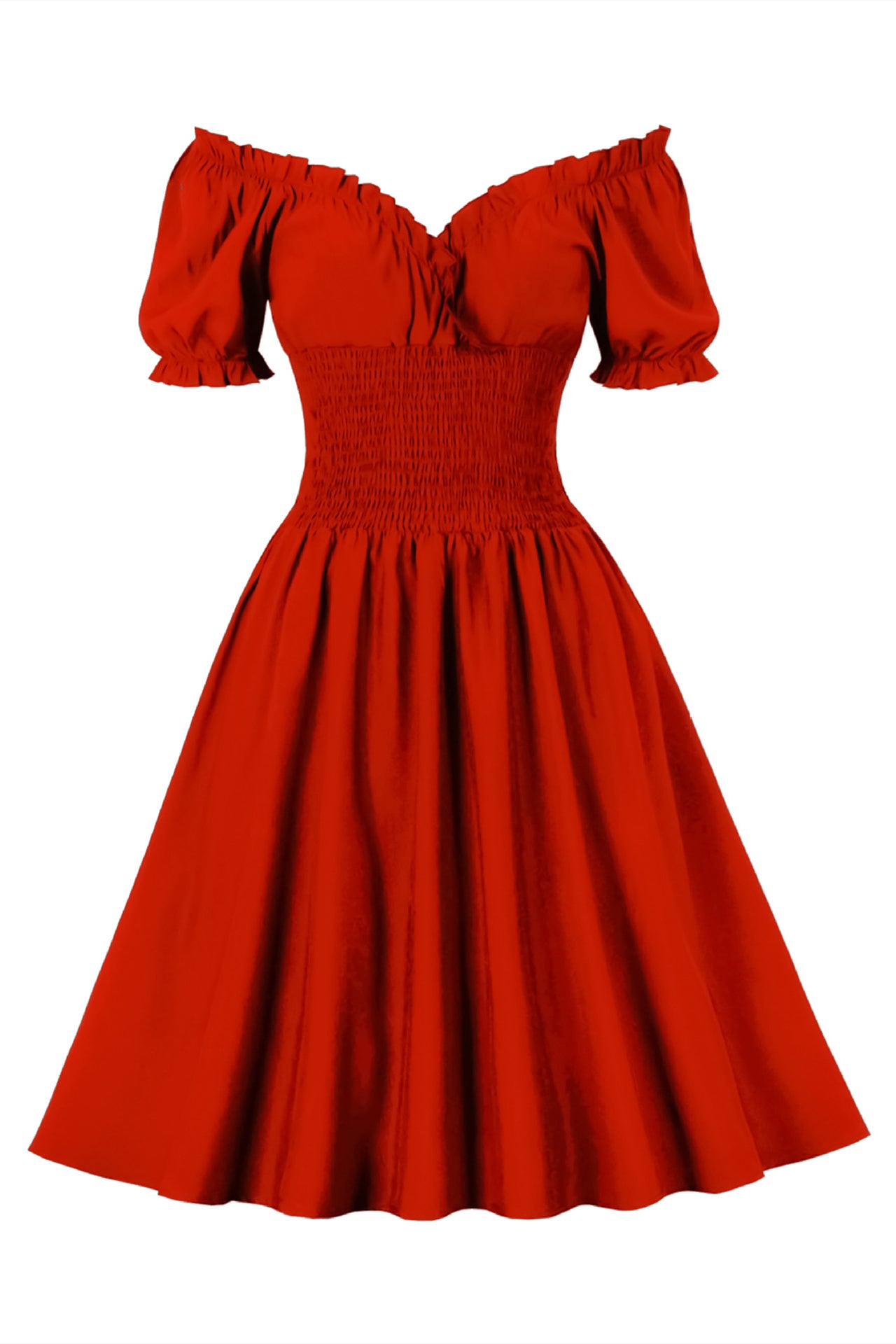 Red Smoked Wasit Off the Shoulder Dress