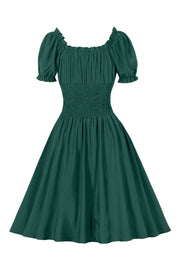 Dark Green Smoked Wasit Off the Shoulder Dress