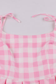 Pink Plaid Swing Dress with Sash