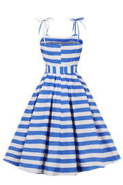Blue Striped Swing Dress with Sash