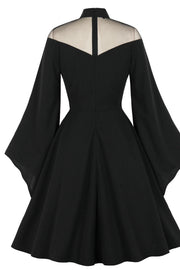 High Neck Black Swing Dress with Flare Long Sleeves