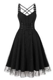 Lace-Up Black Witch Dress for Halloween