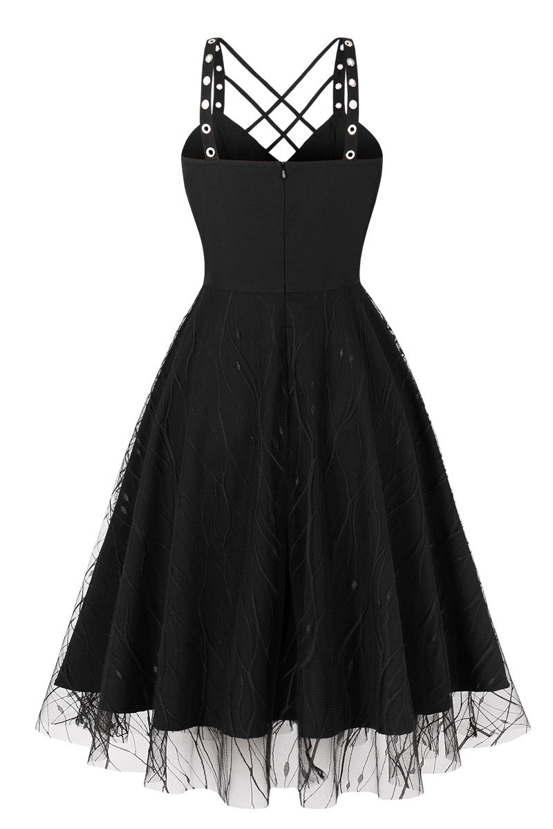 Lace-Up Black Witch Dress for Halloween